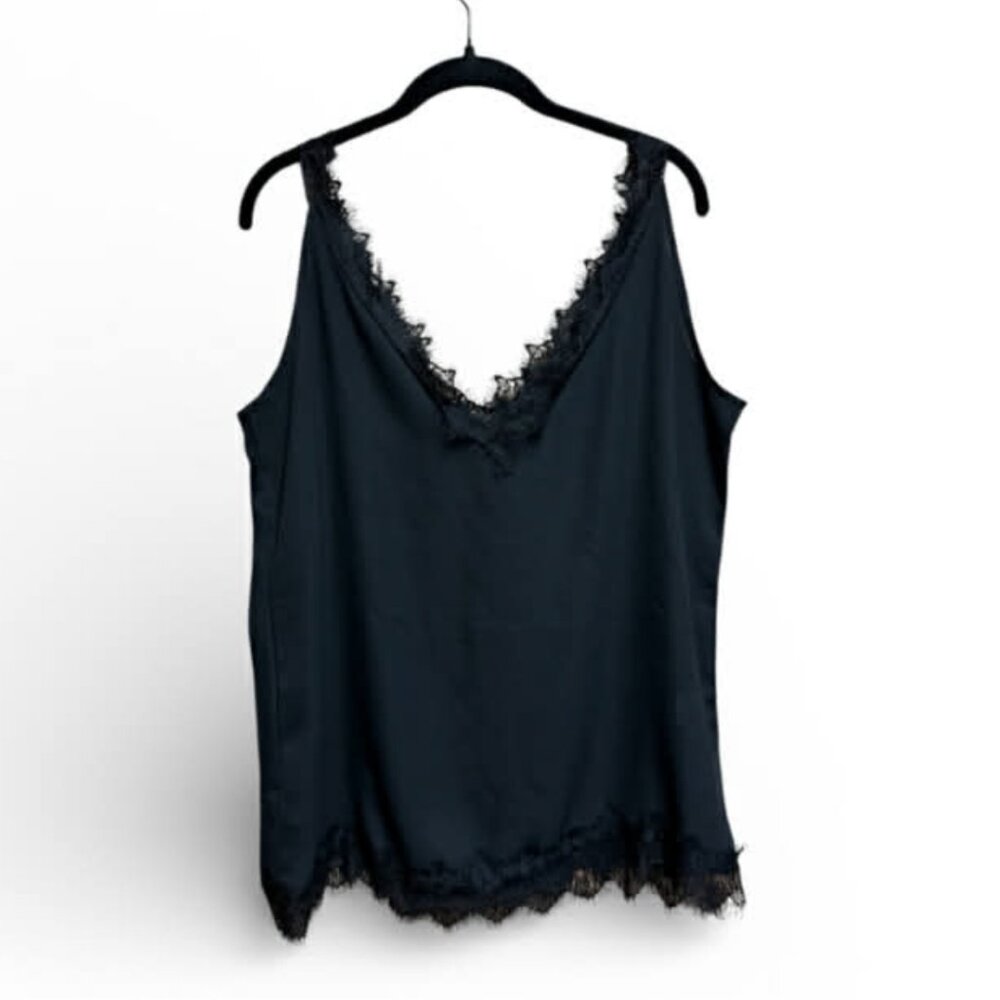 🔴 Black Lace Trim Tank Extra Thin Material Sz XL